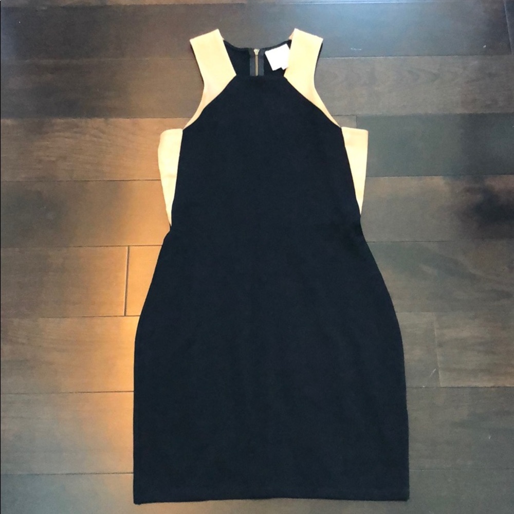 Mason black dress with nude leather detailing